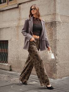 Selenza 女士时尚水钻装饰印花牛仔裤 - 棕色 - 查看 8