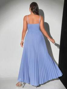 Viva Relle Vestido de línea A de color azul elegante con cuello drapeado para tallas grandes - Neblina azul - Ver 5