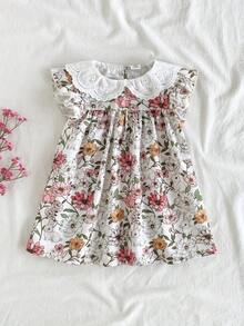 Vintaside Kids Váy tay lửng cổ Peter Pan rộng rãi cho bé gái - Màu tím - Xem 3