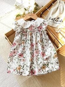 Vintaside Kids Váy tay lửng cổ Peter Pan rộng rãi cho bé gái - Màu tím - Xem 4