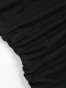 SHEIN Clasi 黑色休闲百搭修身无袖上衣，配金属配饰，适合春、秋、四季穿着。黑色连体衣，黑色高领上衣，女士黑色上衣，黑色连体衣，女士高领连体衣。 - 黑色 - 查看 5