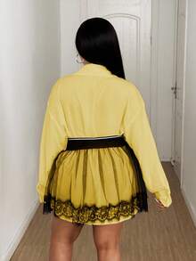 Maweii Plus Size Shirt & Mesh Skirt 2 Pieces Set - Yellow - View 2
