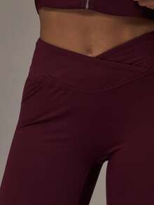 Musera Sport 运动交叉腰带紧身裤套装（仅下装）冬季运动服 健身房锻炼 - 酒紅色 - 查看 3