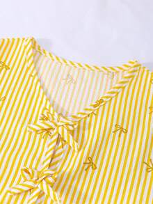 Sparklyn Tween Girl Striped Bow Ruffle Hem Sleeveless Top And Elastic Waist Pants Casual 2-Piece Outfit