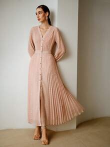 ZEYLAH Đầm dài tay xếp ly cổ chữ V lãng mạn, thanh lịch, thích hợp cho mùa xuân/hè và ngày Valentine. - Màu Hồng baby - Xem 6