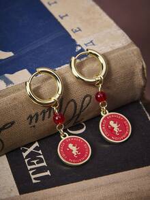 HARRY POTTER X SHEIN 灵感源自格兰芬多狮子设计的红色耳环 - 紅色 - 查看 1