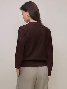 BizChic 2026 Spring/Summer New Asymmetrical Diamond Pattern Knitted Polo Neck Pullover Sweater For Women, 90s Teacher Chic Elegant Carnival Party British Retro College Style Back To School Music Festival Urban Commute - Brown - View 4