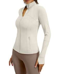 Chaqueta Deportiva de Yoga para Mujer Adelgazante Cuello Alto Ideal para Fitness, Gimnasio o Atuendo Casual Lavable a Máquina - Blanco marfil - Ver 7