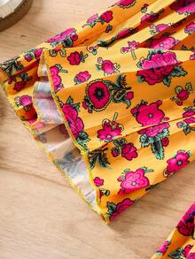 SHEIN Set de pantaloni Palazzo, cu mâneci bufante, florale, cu mâneci bufante, și cu model de trandafiri, ținută elegantă și confortabilă pentru primăvară/vară