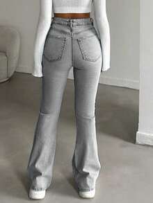 SHEIN 98% Cotton High-Waist Original Boot Cut Jeans - Light Grey - View 2
