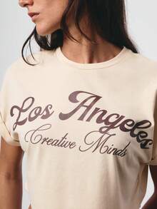 SURIMA 杏色休闲简约女式短袖宽松圆领T恤 - 杏色 - 查看 5