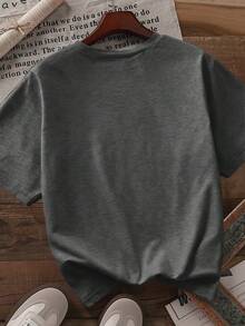 EMERY ROSE Camiseta de manga corta con cuello redondo y estampado numérico para tallas grandes - Gris Oscuro - Ver 2