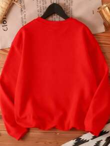 DrmWander Imprimé graphique thème de Noël, pull de haute qualité teint aux pigments, fleur de Noël col rond manches longues