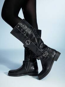 Sugerpunk Women's Fashion Adjustable Buckle Knee-High Boots For Christmas - Black - View 5