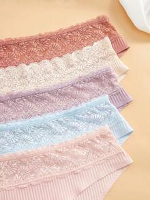 Eraneu 5pcs/Pack Lace Patchwork Seamless Briefs, Fashionable & Sweet - Multicolor - View 5