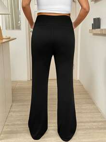 SHEIN 孕妇撞色滚边高腰优雅修身裤 - 黑色 - 查看 2