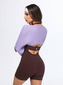 Eassivo Eassivo Women's Solid Color Cropped Casual Versatile Daily Commute Long Sleeve Sweater - Purple - View 1