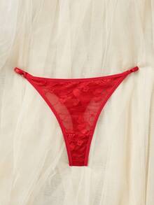 SHEIN Floral Lace Low Rise G-String, Sexy Lingerie, Bridal Lingerie - Red - View 4