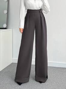 SHEIN Tall Women Solid Color High Waist Wide Leg Pants Women S Bottoms Women Summer Clothing Women Summer Sets Wide Pants - Dark Grey - View 5