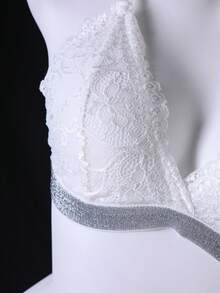2pcs/Set Lace Charming Romantic Silver Ribbon Women's Lingerie Set - White - View 4
