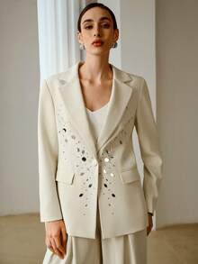 ZEYLAH Blazer ajustado con adornos de strass, primavera/verano - Beis - Ver 7