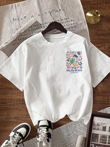 INAWLY Camiseta de manga corta de cuello redondo con estampado de plantas, de estilo casual de verano - Blanco - Ver 2