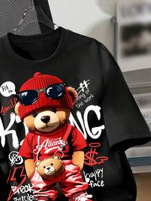 Camisetas de niños camisetas de  con osos estampados de animales camisetas de manga corta para niños de 4 a 16 años? Comoda y Ligera cuello redondo  manga corta camiseta deportiva camiseta casual adolescente personalidad para niños y niñas - Negro - Ver 5