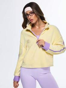 Eassivo Eassivo 女士高领拉链半开襟时尚百搭通勤秋冬长袖运动夹克 - 黃色 - 查看 7