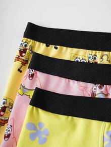 SpongeBob SquarePants | SHEIN Tween Boy 3pcs Cute Cartoon Print Contrast Waist Comfortable Boxer Briefs