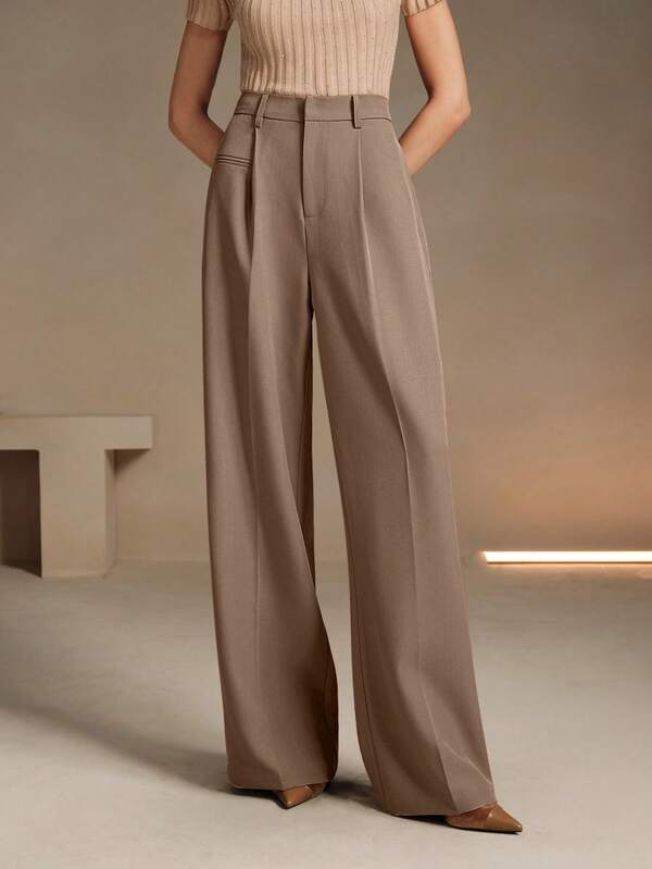 EURMUSE Black Urban Chic Commuter Loose Straight Leg Pants With Belt