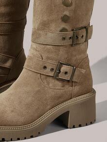 Styleloop 女士踝靴和短靴，适合度假、波西米亚风、复古美式、波西米亚风、西部风、音乐节、派对、圣诞节、万圣节 - 卡其色 - 查看 5