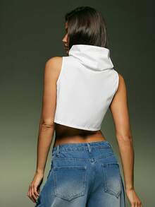 Denimoi 露脐无袖夸张领口上衣 - 白色 - 查看 3