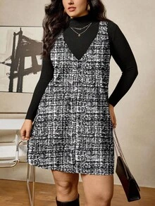 SHEIN LUNE Abiti da donna taglie forti per vacanze, comodi e rilassati, a righe bianche e nere, stile casual con collo rotondo, senza maniche, vita annodata, stile casual e alla moda per l'estate. Abito casual estivo da donna. Costumi di Ognissanti per donne. Abiti invernali da donna. Tuniche lunghe da donna. Abiti in tweed da donna. - Multicolore - Visualizzare 8