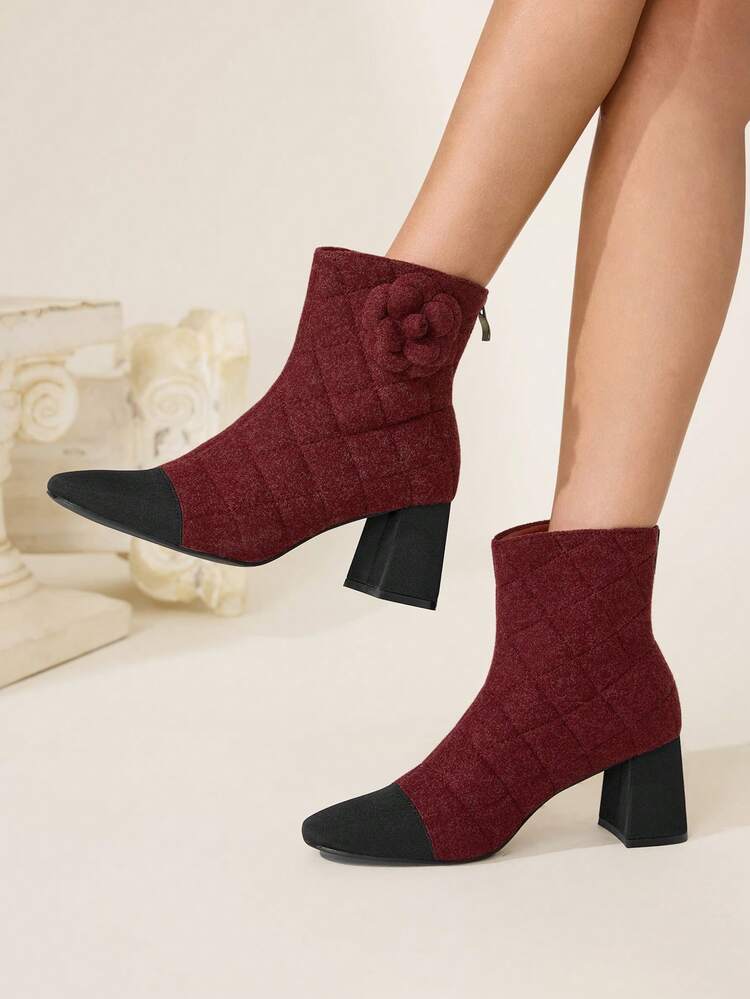 CUCCOO CHICEST Women's Fashionable & Elegant Commuting Ankle Boots With 3D Floral Decor For Christmas