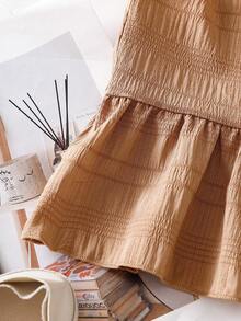 SHEIN Genkimix Kids 两件套女童休闲纹理面料吊带背心和阔腿裤套装 - 咖啡棕 - 查看 8