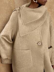 Lumalex Abrigo de lana asimétrico y versátil de doble cara, otoño/ - Caqui - Ver 6