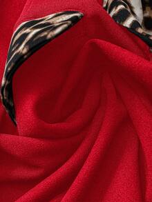 SHEIN Clasi Plus Size Leopard Print & Solid Color Patchwork Long Sleeve Blazer - Red - View 8