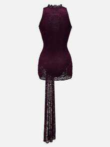 Swim Oasis Women's Lace Halter Long Flowing Dress, Suitable For Party Wear In Autumn/Winter - Burgundy - View 7