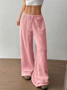 Flirla Women's Super Low Rise Casual Cotton Straight Leg Pants Fall Cloth For Women - Pink - View 5