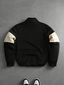 PAVTROS Men's Casual Fashion Street Daily Commute Letter Print Contrast Color Half Zip Stand Collar Sweatshirt, Autumn - Multicolor - View 2