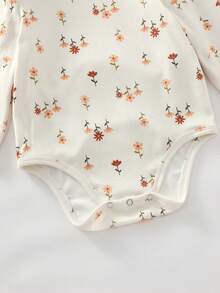 新生女宝宝可爱休闲碎花弹力针织连体衣 - 彩色 - 查看 5