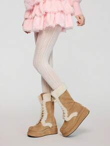 ROMWE Goth 1pair Women's Black Hollow Out Fishnet Stockings, All Seasons - milky white - View 5