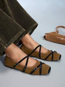 CUCCOO GRLICON Women's Square Toe Criss-Cross Strap Casual Flat Loafers For Christmas Valentine's Day - Brown - View 6