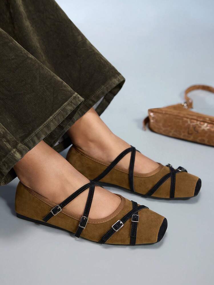 CUCCOO GRLICON Women's Square Toe Criss-Cross Buckle Design Casual Flat Loafers, Motorcycle Style Outfit For Cool Girls, Suitable For Spring/Summer, Vacation, Travel, 2000s Style