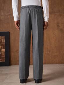 AKNOTIC Men's Solid Color Pleated Pocket Eyelet Fastener Design Casual Office Commute Suit Pants Mens High Waisted Pants Mens Wide Leg Pants Mens Pleated Suit Pants Men Church Pants Grey Dress Pants Men