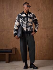 AKNOTIC Men's Loose Drawstring Waist Pockets Tapered Casual Sweatpants - Black - View 6