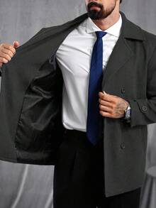 Manfinity CasualCool Men's Solid Color Lapel NeckLong Sleeve Double-Breasted Casual Wool Blend Jacket, Autumn/Winter - Dark Grey - View 7