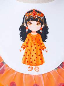 SHEIN Mädchen Cartoon Charakter & Prinzessin Muster Mesh Umhängetasche, Rose Blume Kurzarm Gelbes Kleid, geeignet für Ausflüge, Pendeln und Schulmode - Gelb - Übersicht 8