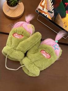 Joivida Whimsical DIY Double Pigtail Mittens Thermal Lined Hand Warmers With Detachable Neck Strap Creative Funny Design Winter Cold Weather Protection Christmas Stocking Fillers Holiday Gift Ideas For Women Girls Scandinavian Style Must Haves - Multicolor - View 7