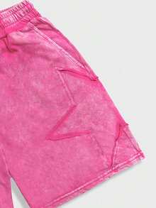 ROMWE MEN Street Life Teen Boys' Casual Snow Flake Print Drawstring Shorts - Pink - View 3
